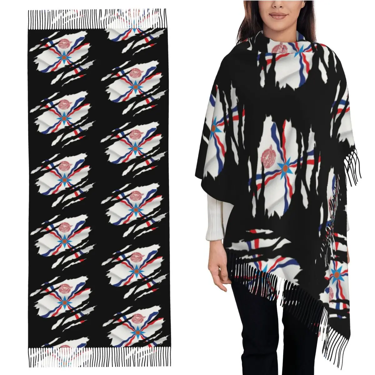 

Роскошный аснирийский шарф с флагом Suryoyo, шарфы с кисточками, женские мягкие теплые шали и накидки, большая осенне-зимняя шаль