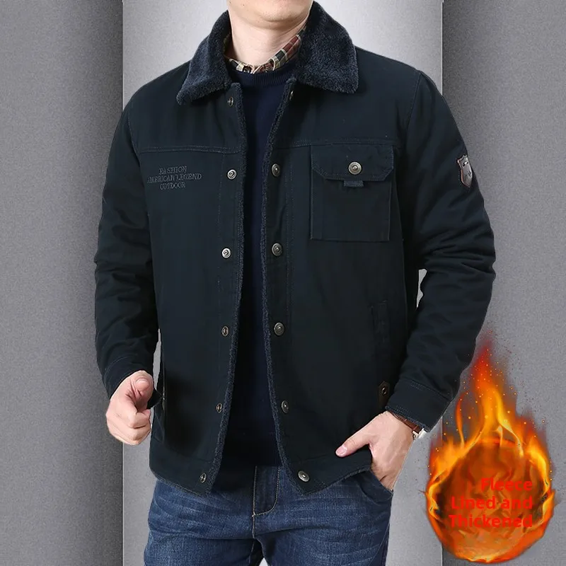 

Зимняя утепленная куртка на флисовой подкладке свободного кроя для мужчин, модная рабочая одежда, на пуговицах, однотонная, BONCHASE
