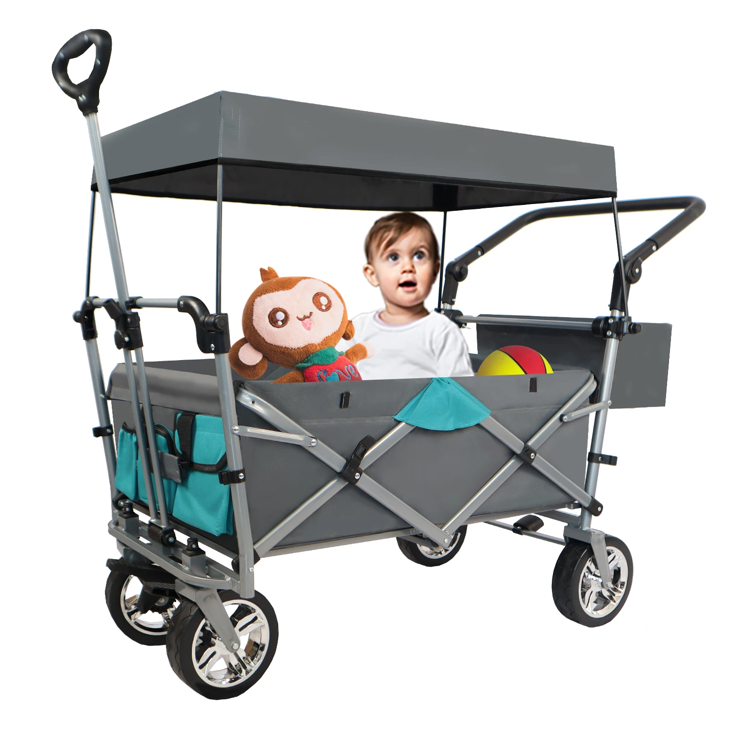 Folding Beach Wagon com Canopy, Camping Wagon, Areia para exterior