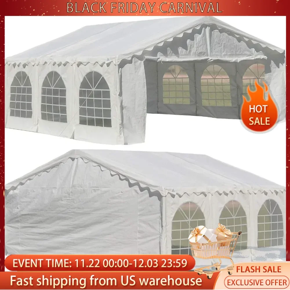 Party Tent 20'x20' Heavy Duty Upgraded Galvanized Gazebo Wedding Tent Canopy Big Tents Carport Outdoor Event Shelter,White