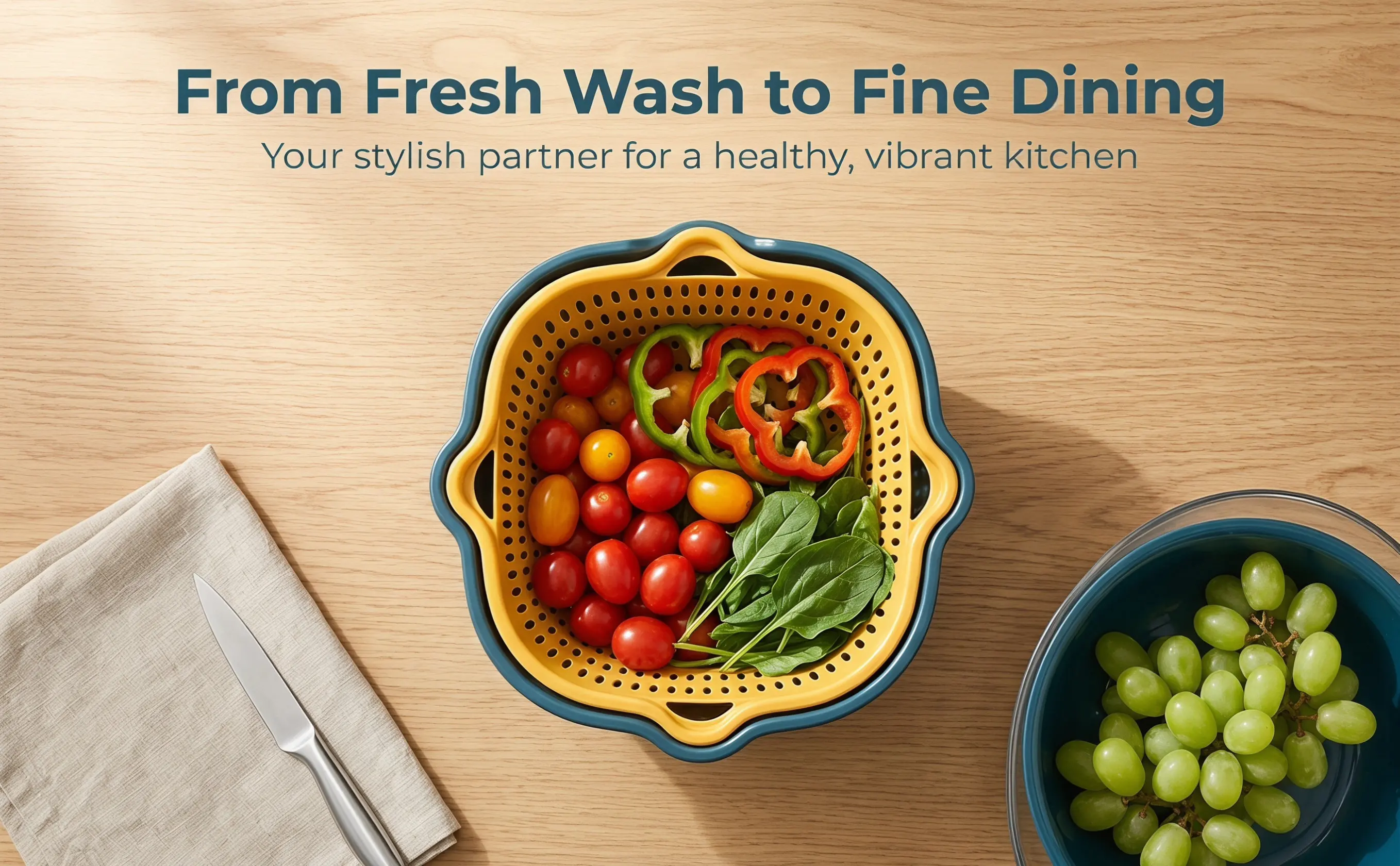 6Pcs Safe Healthy PP Double-Layer Drain Basket Fruit Vegetable Washing Basin Large Capacity Storage Holder Kitchen Strainer