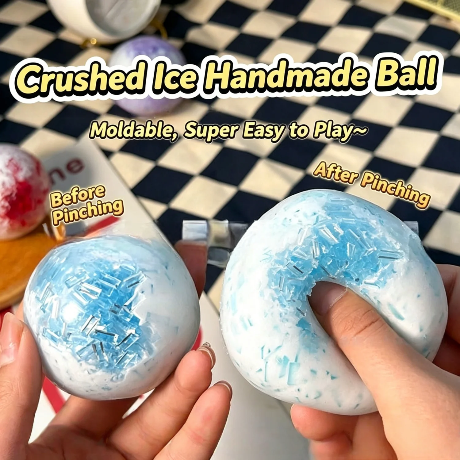 

School Student Stress Reliever Crushed Ice Cream Squishy Ball Handmade Ribbon Soft Squeeze Vent Toy for Classroom