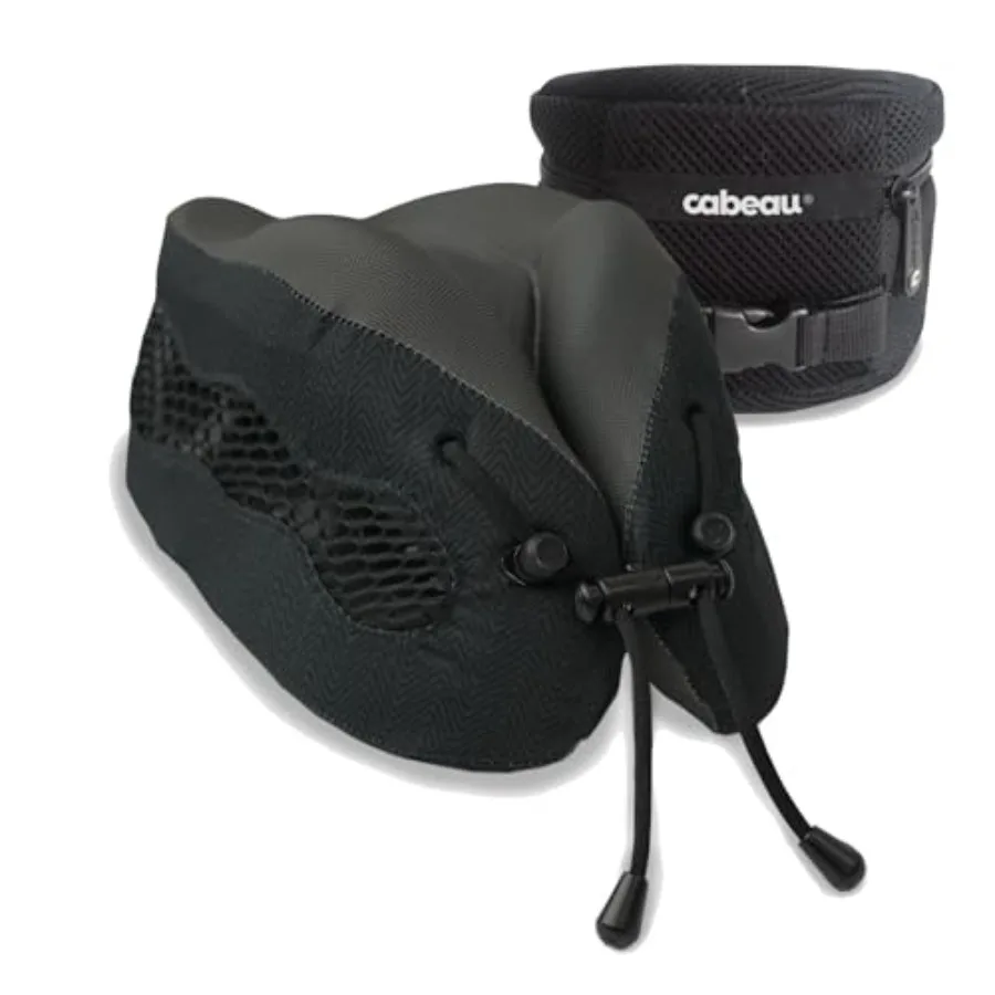 

Long Haul Flight Cooling Travel Neck Pillow Evolution Cool Supportive Memory Foam with Airflow Vents Compact with Carrying Case