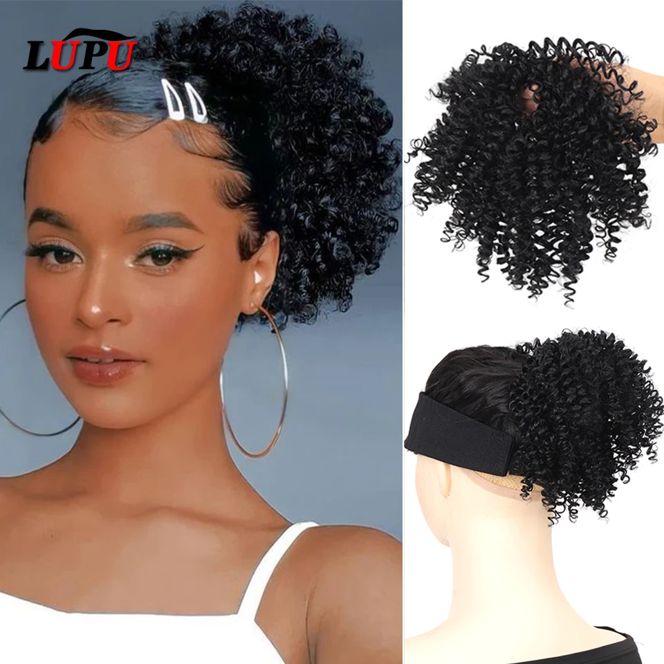 LUPU-Pinzas de moño de pelo rizado Afro sintético para mujer, banda de goma elástica, pelo falso Natural, fibra de alta temperatura