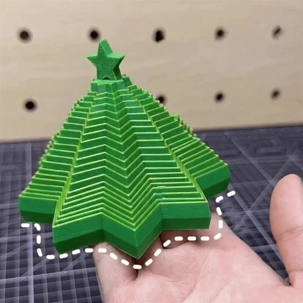Spiral Octagonal Christmas Tree Spiral 3D Printed Relaxation Fractal Fidget Star Model Funny Stretching Expanded Sensory Model