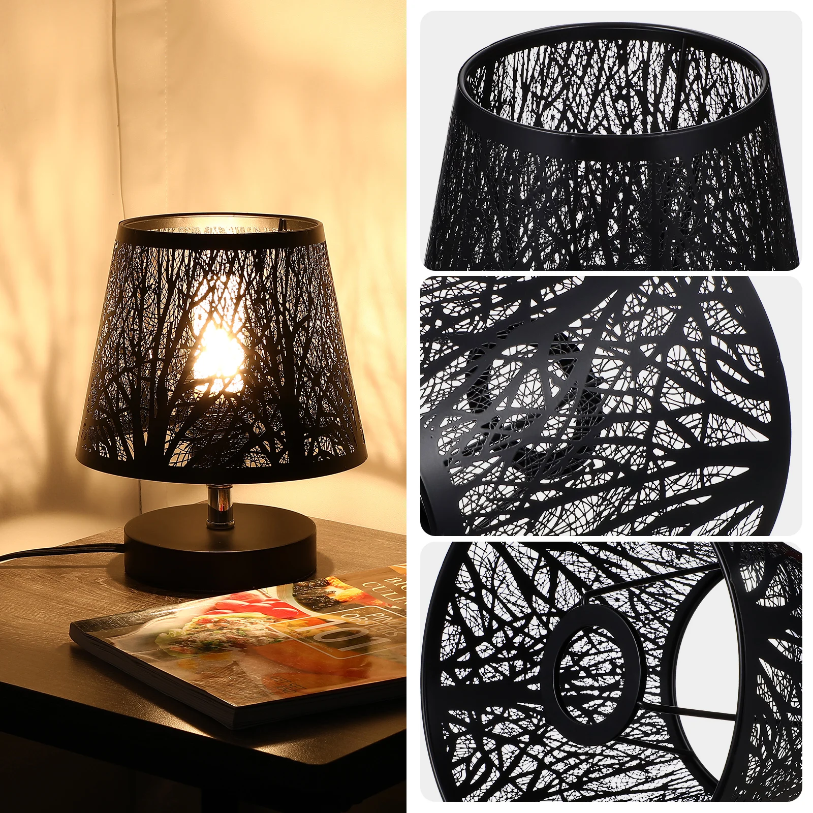 

E27 Iron Lampshade Black Single Tree Pattern 4cm Hole Modern Bedroom for Table Floor Lamps Tall Drum Accessories