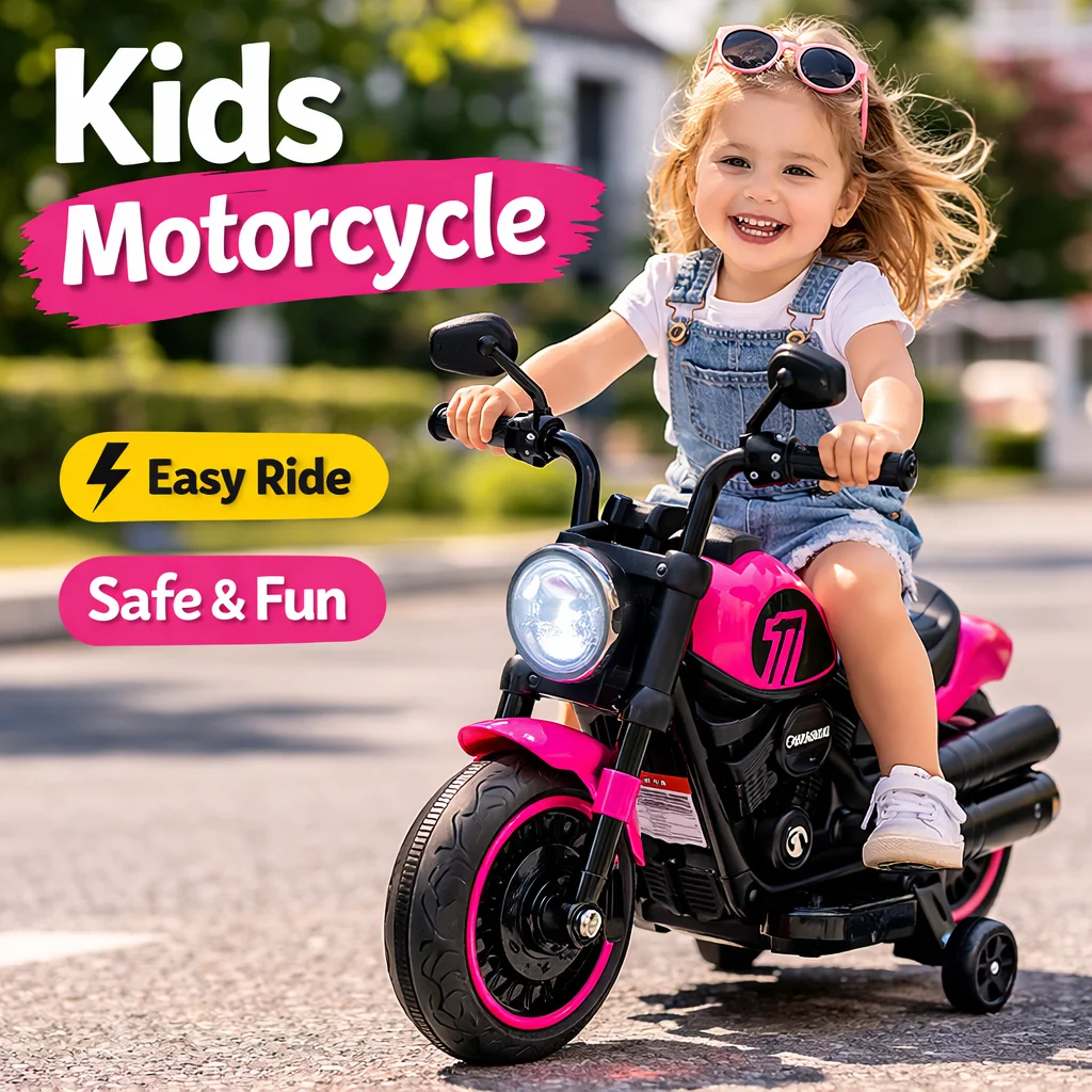

Детский мотоцикл Fun Kids с тренировочными колесами, 6V, на аккумуляторе, для детей от 18 до 48 месяцев
