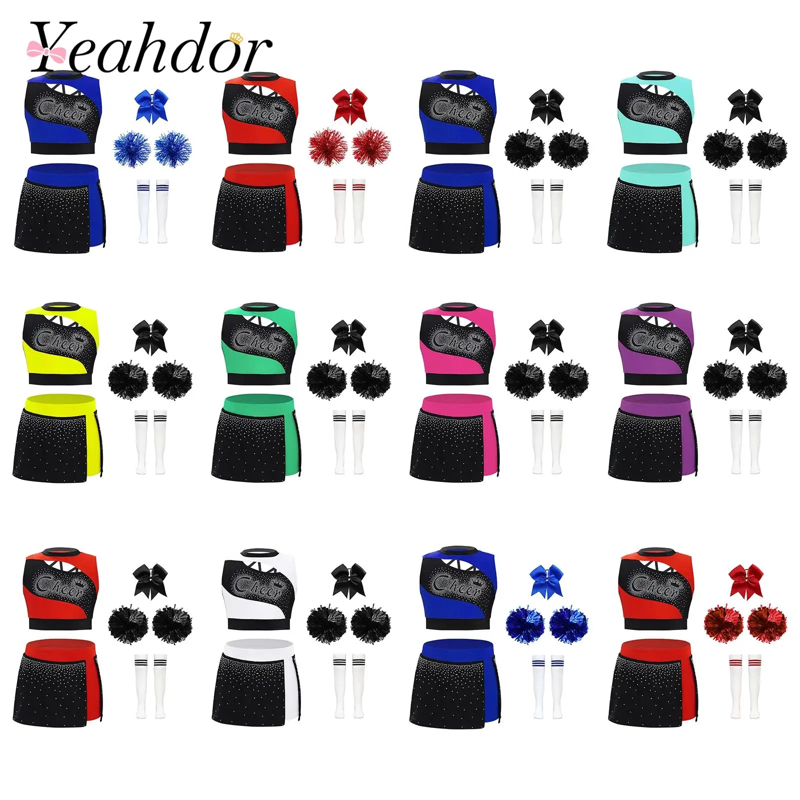 Girl Cheerleader Dance Costume Cheerleading Uniform Kids Sports Outfit Dancewear Sets Cheering Cheer Leader Performance Costume