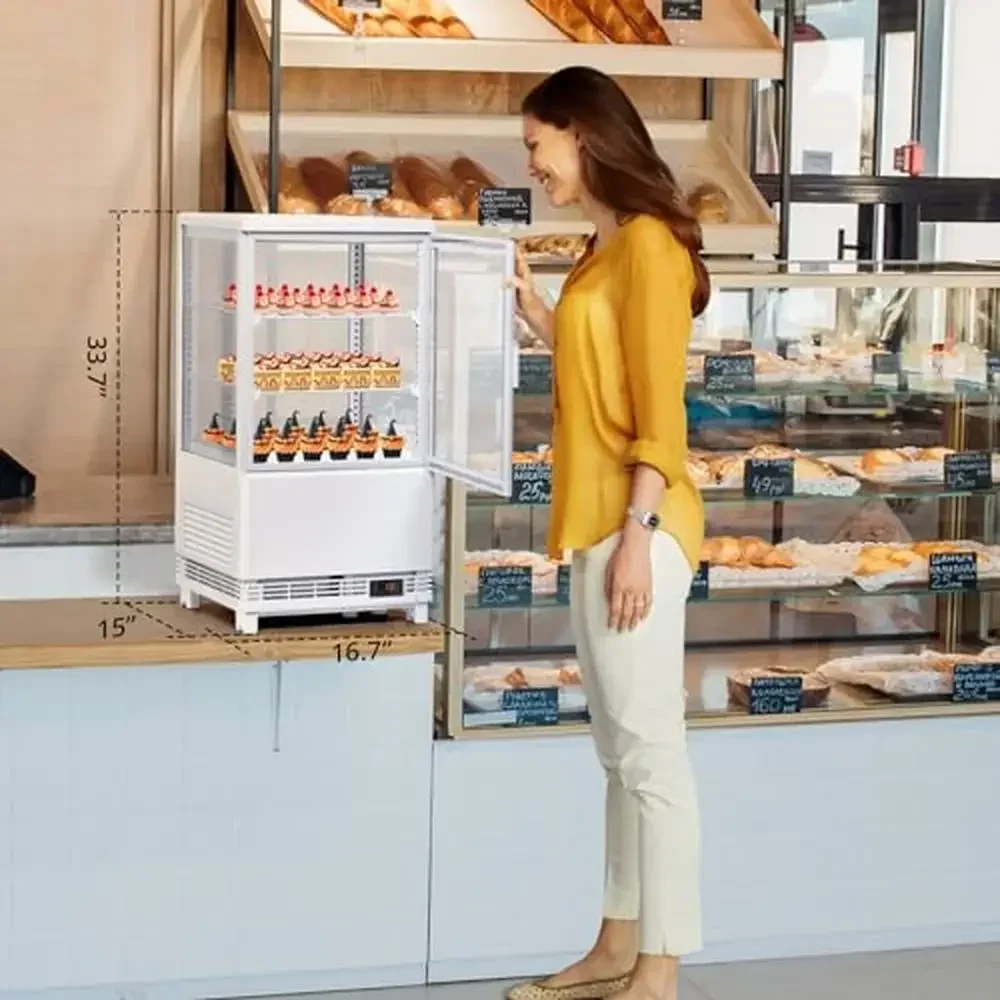 ตู้แช่แสดงสินค้าแบบประตูเดียวสำหรับขนมอบ พร้อมไฟ LED และกระจกสองชั้นเพื่อรักษาความสด