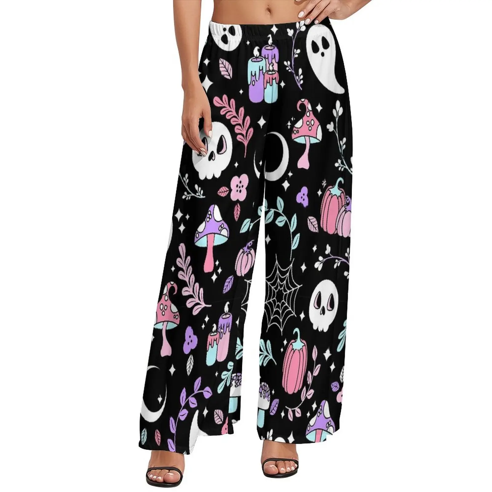 Happy Haunts Pants Halloween Ghost Elegant Wide Leg Pants Women Oversize Korean Fashion Design Straight Trousers