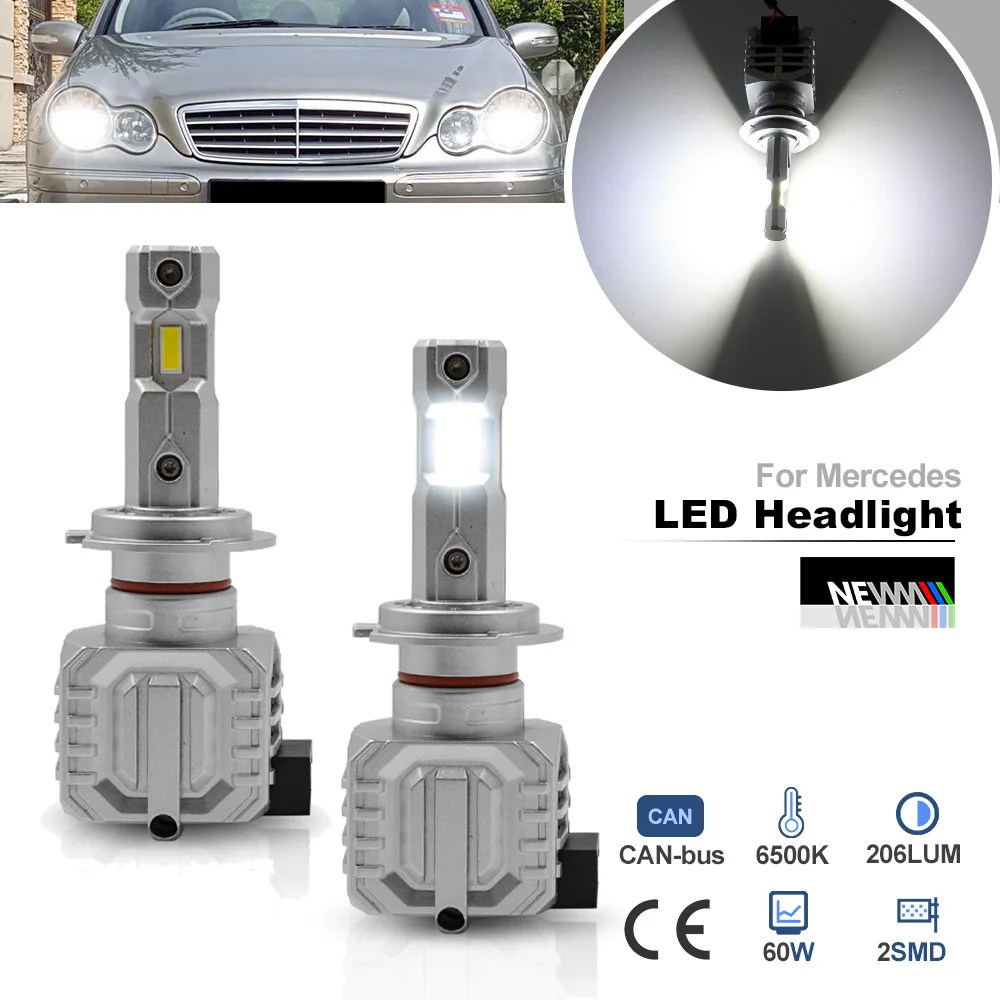 

2Pcs LED H7 Bulb Low Beam 25V Headlamp for Mercedes C-Class W203 2001-2007 Canbus Anti Flicker High Beam Lamp Vacuum Heat Pipe