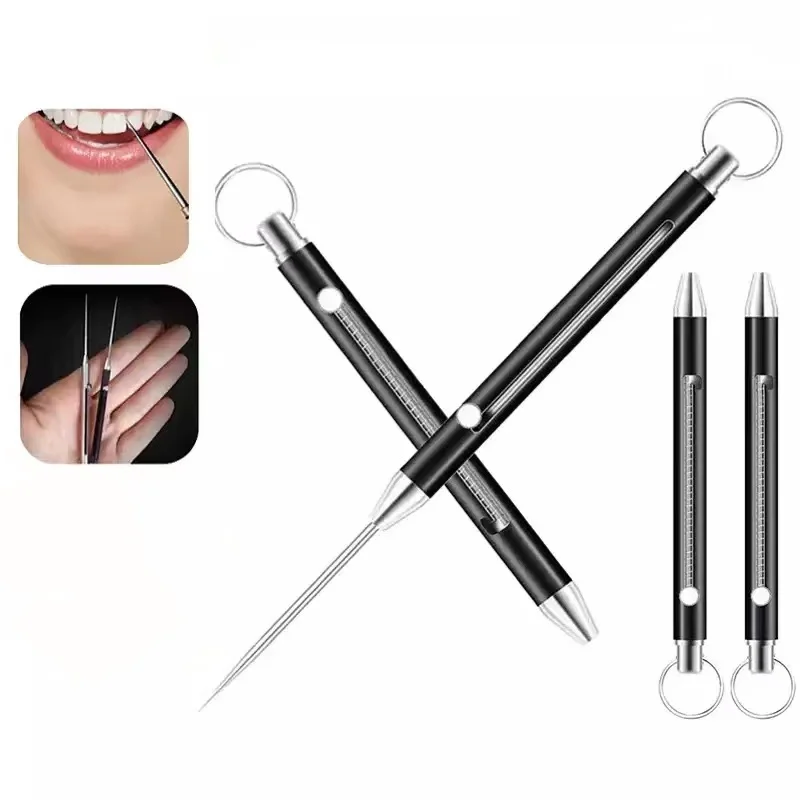 1PC Titanium Alloy EDC Telescopic Toothpick Keychain Pendant Gift Fruit Fork Camping Pocket Toothpick Holder Unpacking Tool image 6
