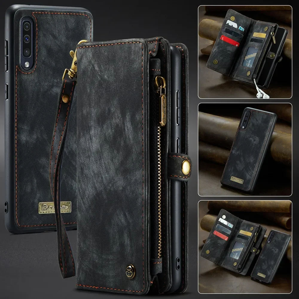 

Multi-card Slot Zipper High-end Leather Wallet Mobile Phone Case For Samsung Galaxy A70