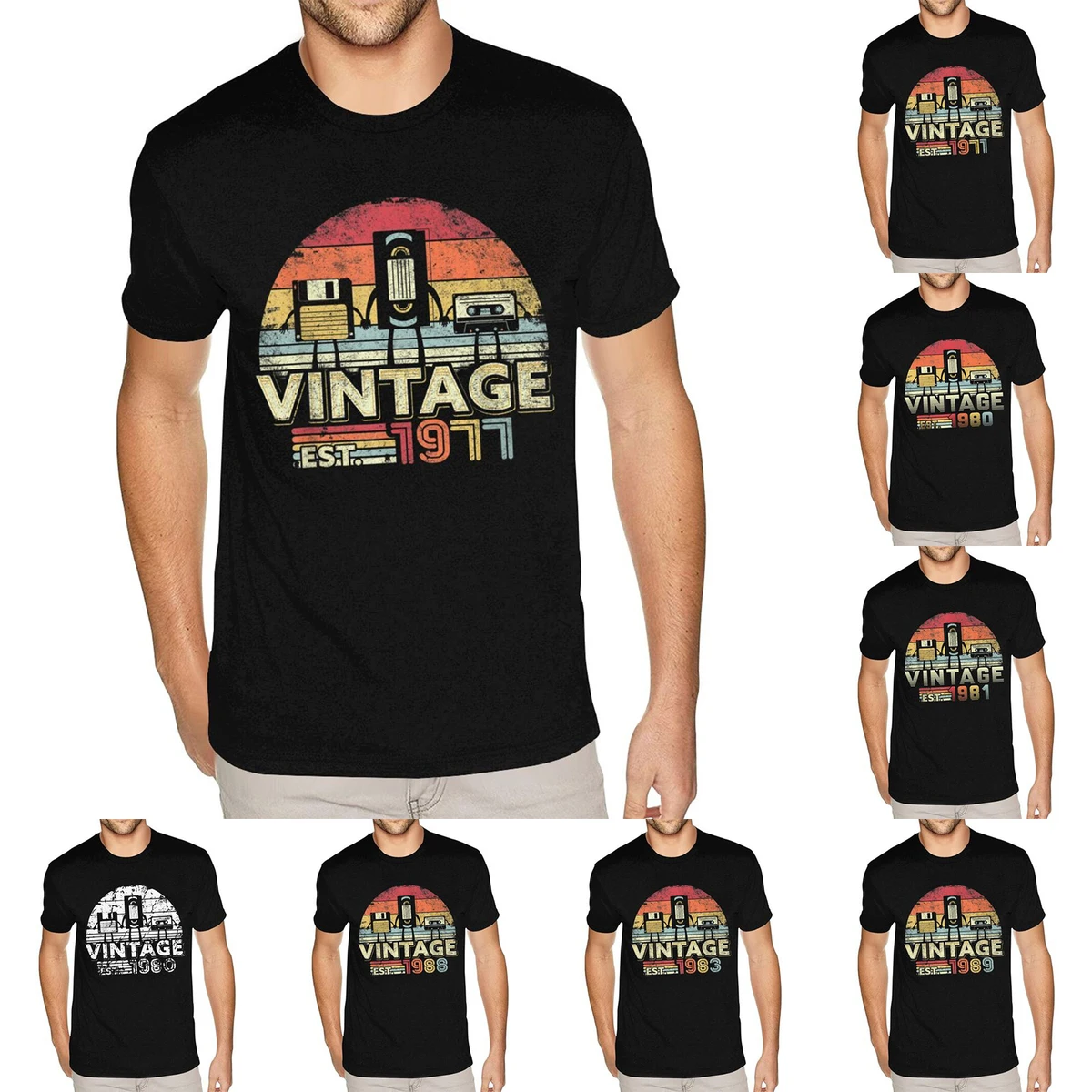 

1971-1989 Vintage Birthday Gift Funny Music Tech Humor T Shirts Short Sleeve Man For Man Black T Shirts