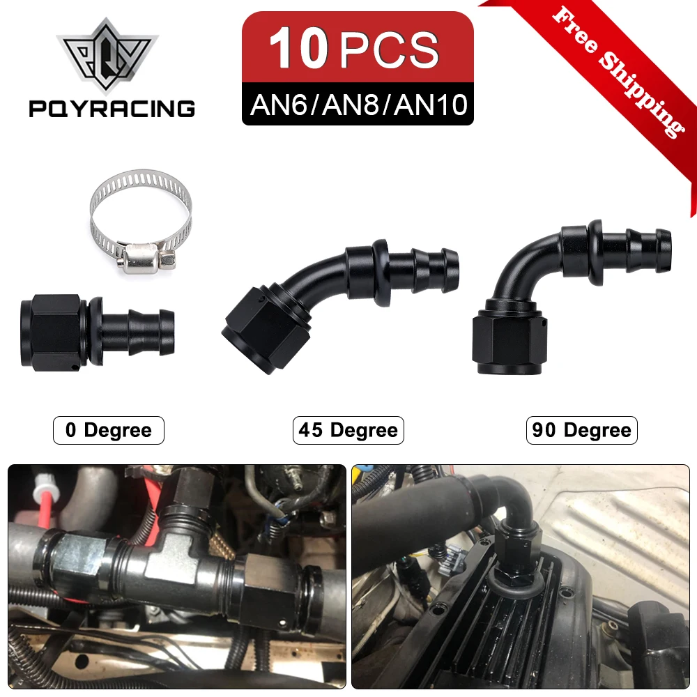 10PCS Universal AN6 8 10 Push-on Hose End Fittings Fuel Oil Cooler Hose Fitting 0 45 90 180 Degree Reusable Connection Adapter