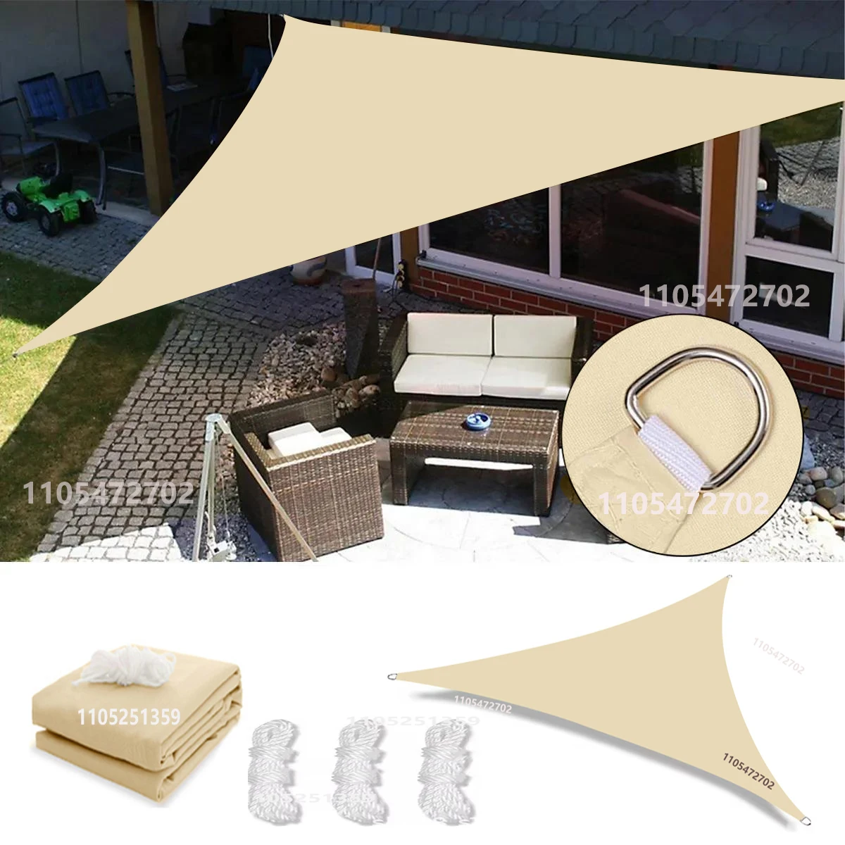 Triangle Sunshade Sail Sunshade Canopy, Suitable for Outdoor Courtyards, Swimming Pools, Beaches, Backyards, Gardens