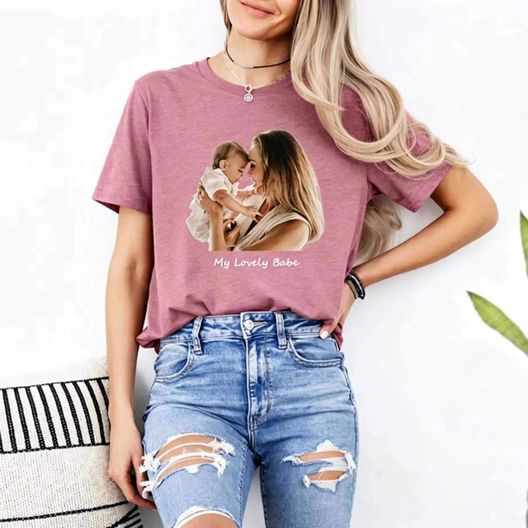Fashion T Shirt Custom Photo Image Text Personalized Print Design DIY Casual Top For Daily Anniversary Holiday Gift