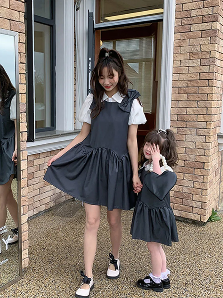 

Parent-child Mother-daughter Summer Suit Girls Korean Style Fashion Western Style Camisole Dress Shirt Two-piece Set mommy and m