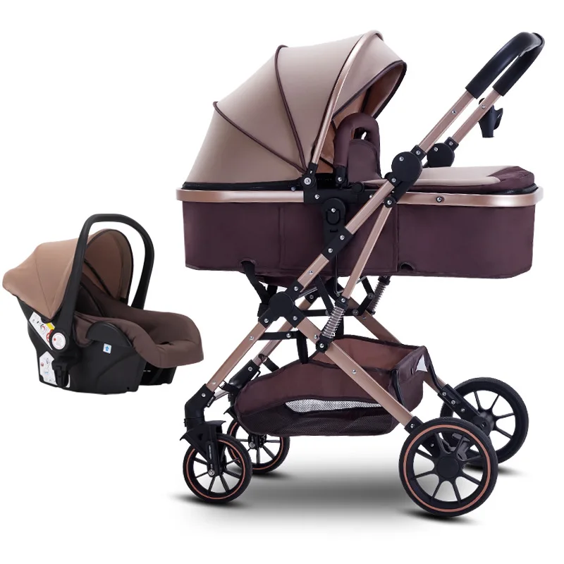 

Shock-absorbing 3-in-1 Baby Stroller with Car Seat Portable Baby Stroller,Foldable,High View,Adjustable Backrest,two-way