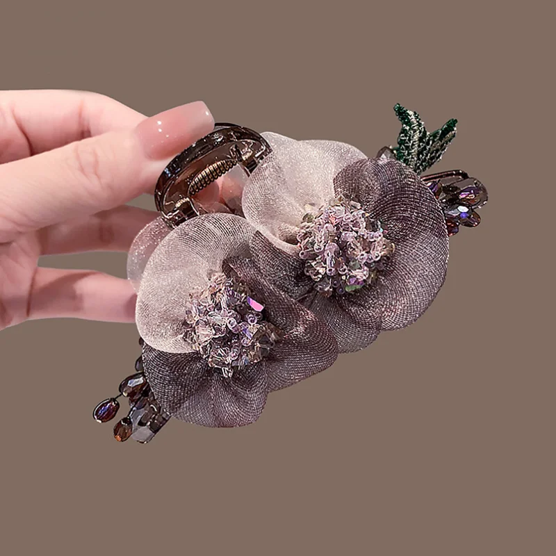 

Новая заколка для волос Super Fairy Mesh Flower с цветами и стразами, заколка-краб для пучка, украшение для волос