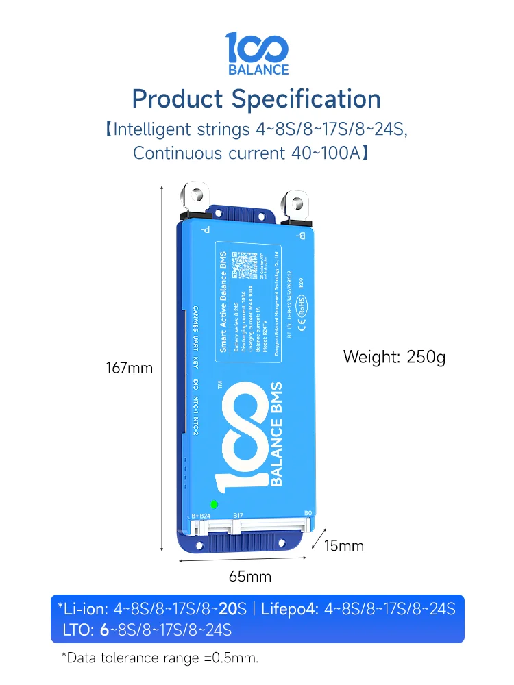 DALY 8-24s100A bms WIFI LCD 4-8s 8s-17s 40A 60A 80A active balance smart BMS Li-Ion lifepo4