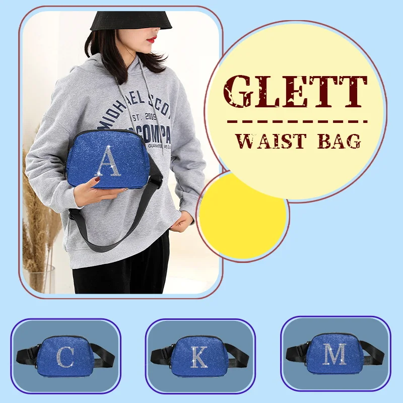 

White diamond blue Grete material waist bag, waterproof and stain resistant chest bag, unisex sports bag, storage bag