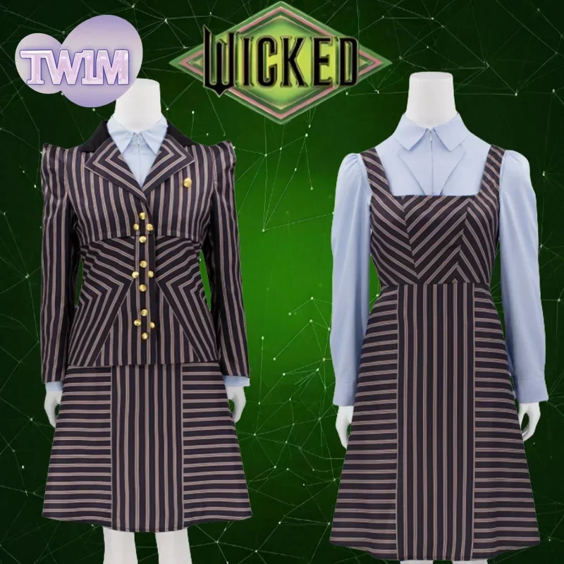 New Movie Witch Elphaba Wicked Cosplay Costume Stripe Suits Woman Black Dress Robe Halloween Carnival Party Customized Clothes