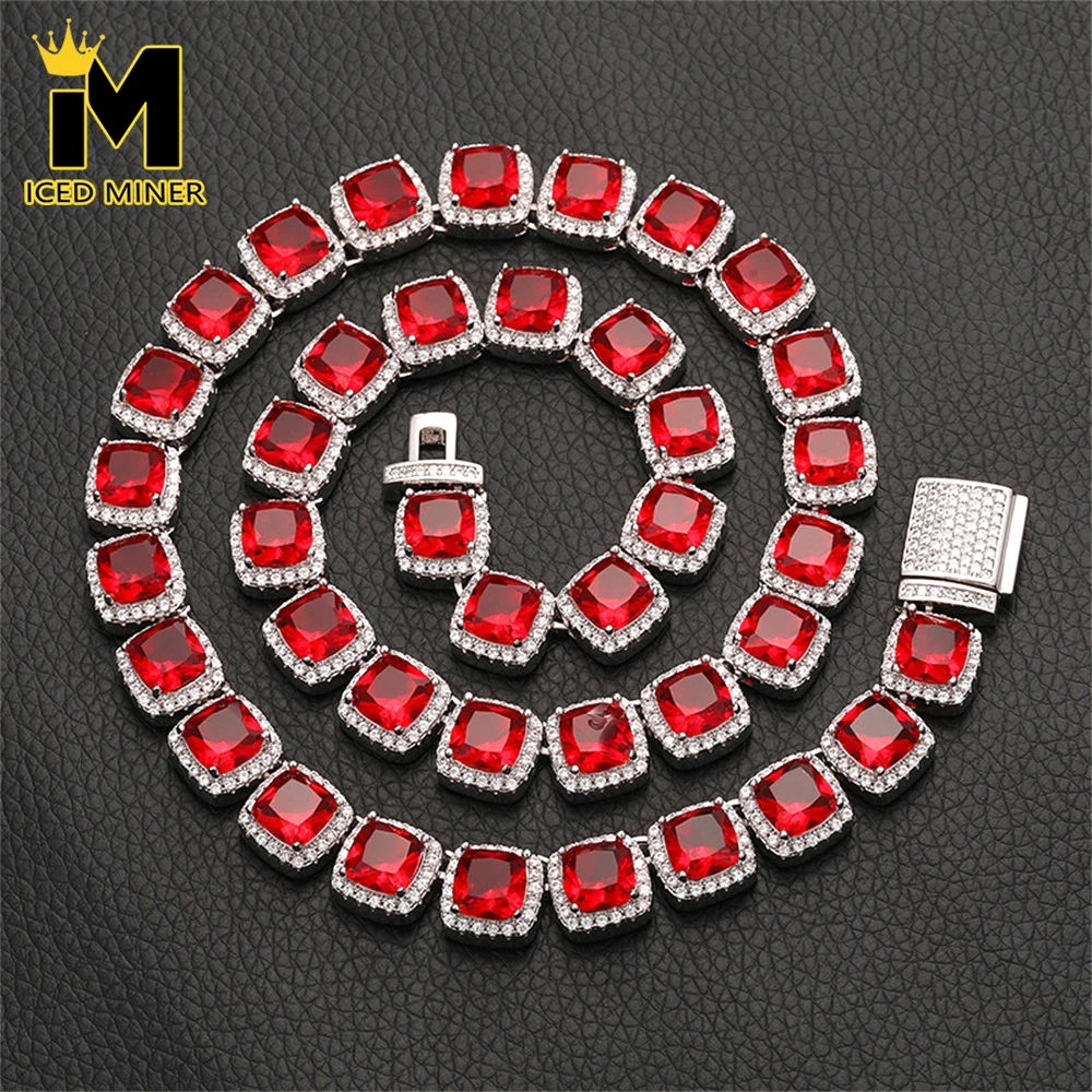 

Icedminer 10 мм красная принцесса огранка циркон теннисная цепочка ожерелья для мужчин женщин Iced Out цепочка циркон хип-хоп ювелирные изделия