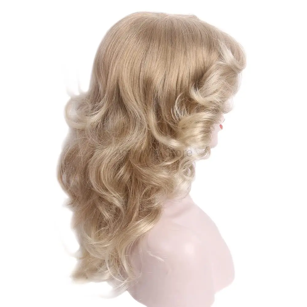 Peruca loira 70s Peruca Mulheres Traje De Cabelo Carnaval Halloween Party Hairpiece Encaracolado Cosplay Boa Qualidade Cabelo De Fibra De Alta Temperatura