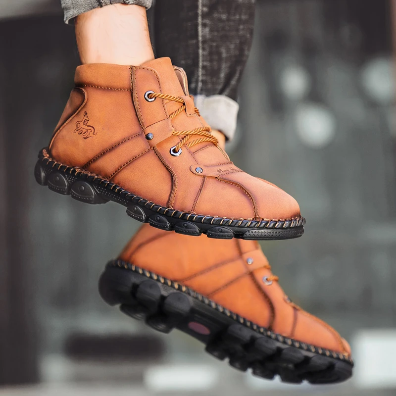 Size 48 Mens Shoes Handmade Leather Casual Shoes for Men Sneakers Men Flat Footwear Leather Boots Men Ankle Boot Outdoor Walking