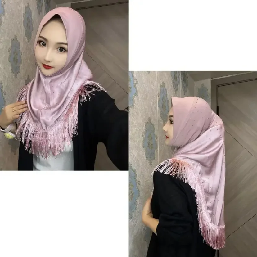 Bridal Shower Dubai Muslim Women Tassel Shawls Evening Party Hijabs