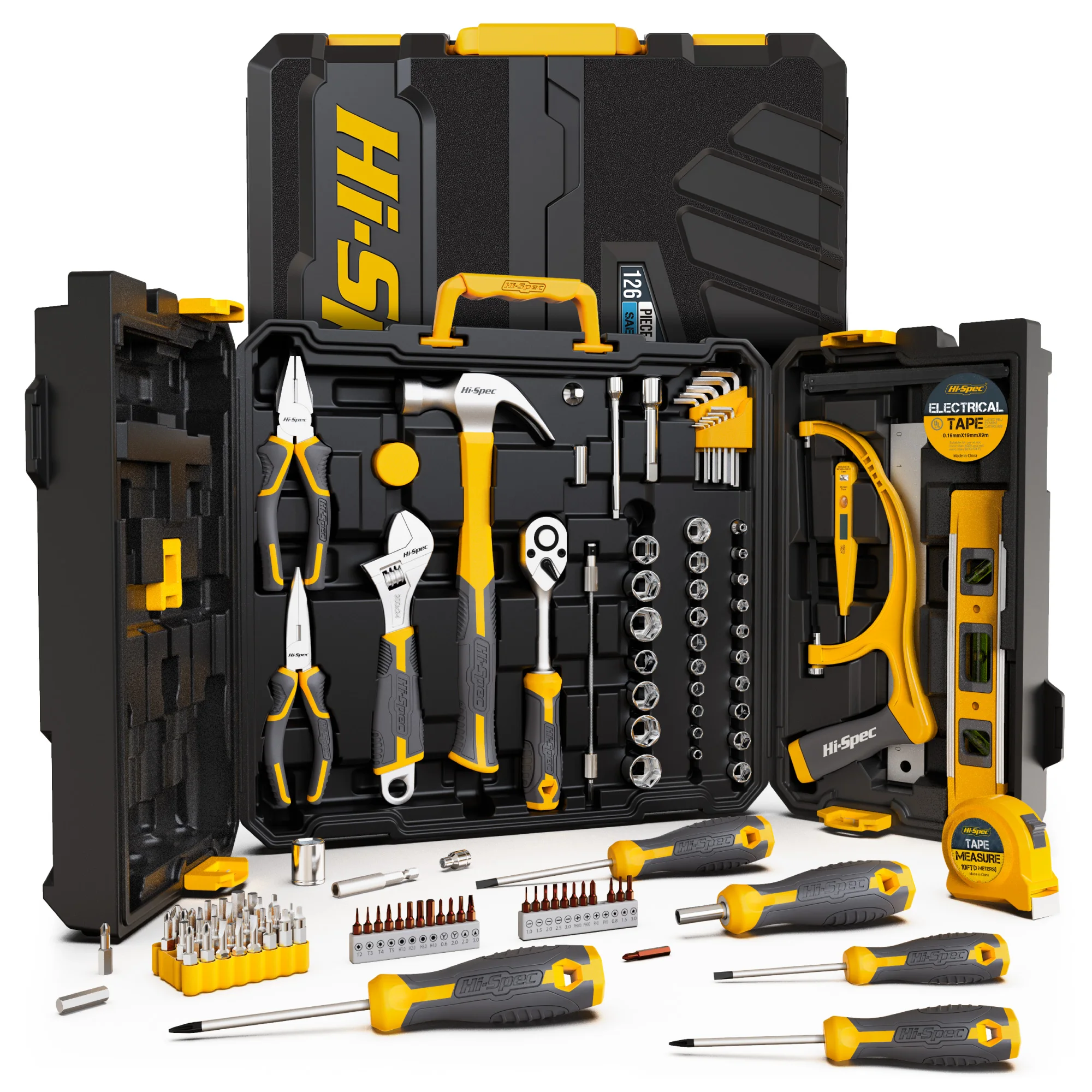 Hi-Spec 126 Pieces Household Tool Kit Workshop Hardware Daily Hand Tool Sets for Home Repair in Plastic Tool Box Storage Case