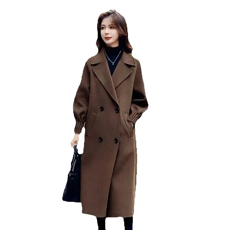 

Fashion Woolen Coat Women Wool Overcoat New Female Autumn Winter High-end Hepburn Woolen Coats Femme Mid Length Outcoat