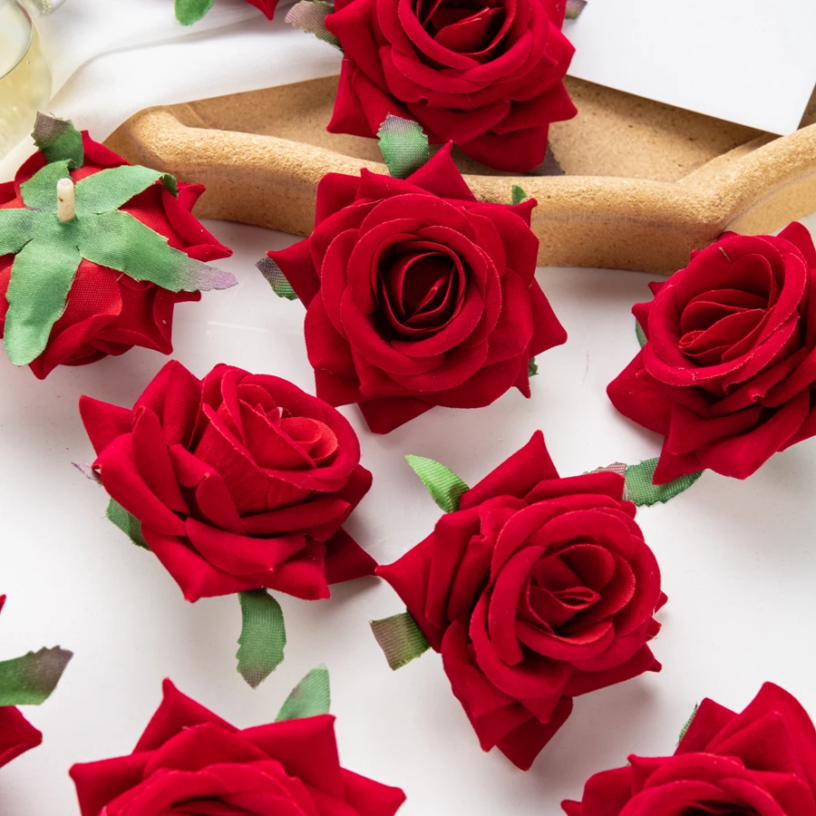 6 cm 100 Stück rote Flanell-Rosen für Scrapbooking, Valentinstag, Heimdekoration, Hochzeit, Garten, DIY-Süßigkeitenbox, künstliche Blumen, Großhandel – Detail 4
