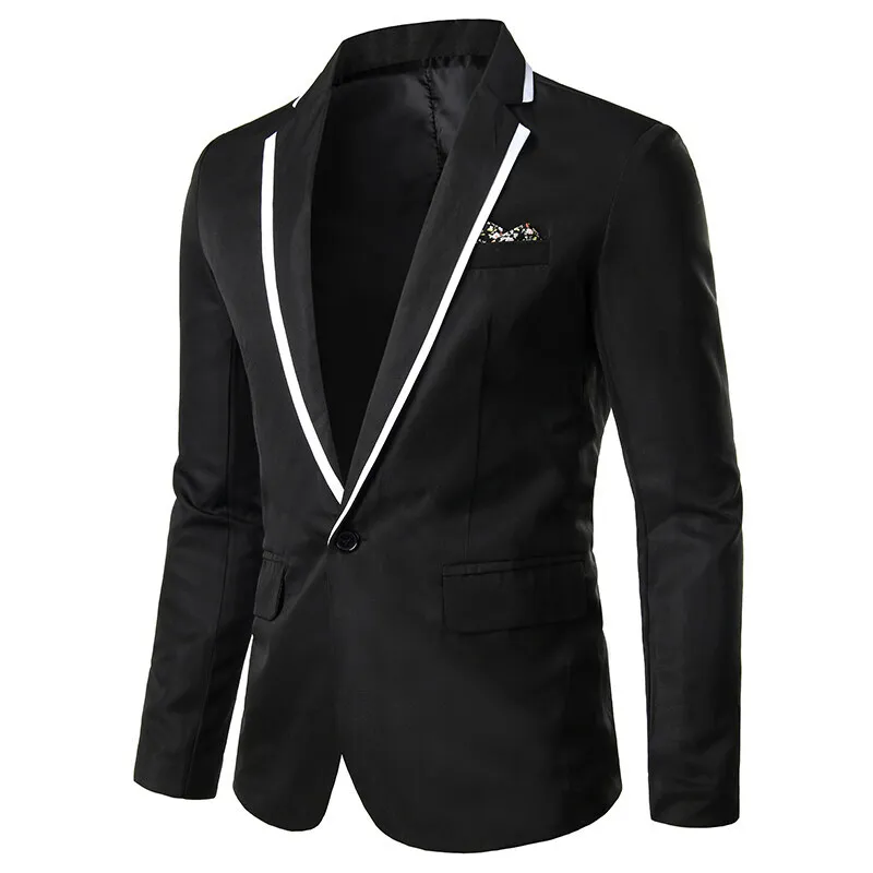 

KIDWHXR Blazer Man Fashion Contrast Color Turn Down Collar Male Suit Coat Slim Single-breasted Busienss Casual Wedding Outerwear