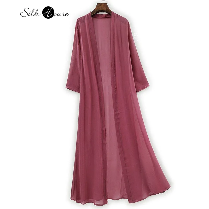 

Women's Casual 100% Natural Mulberry Silk Georgette Shawl Extended Long Sleeved Split Plum Color Sun Protection Clothing