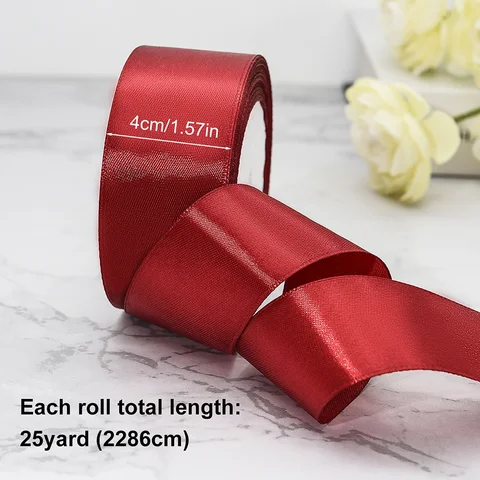 22 метра/рулон 4 см атласные ленты для рукоделия, бант, подарочная упаковка своими руками, бордовые, оранжевые, желтые, зеленые, синие, фиолетовые, черные, серые, золотые, белые ленты зеленая атласная ткань отзывы - №1