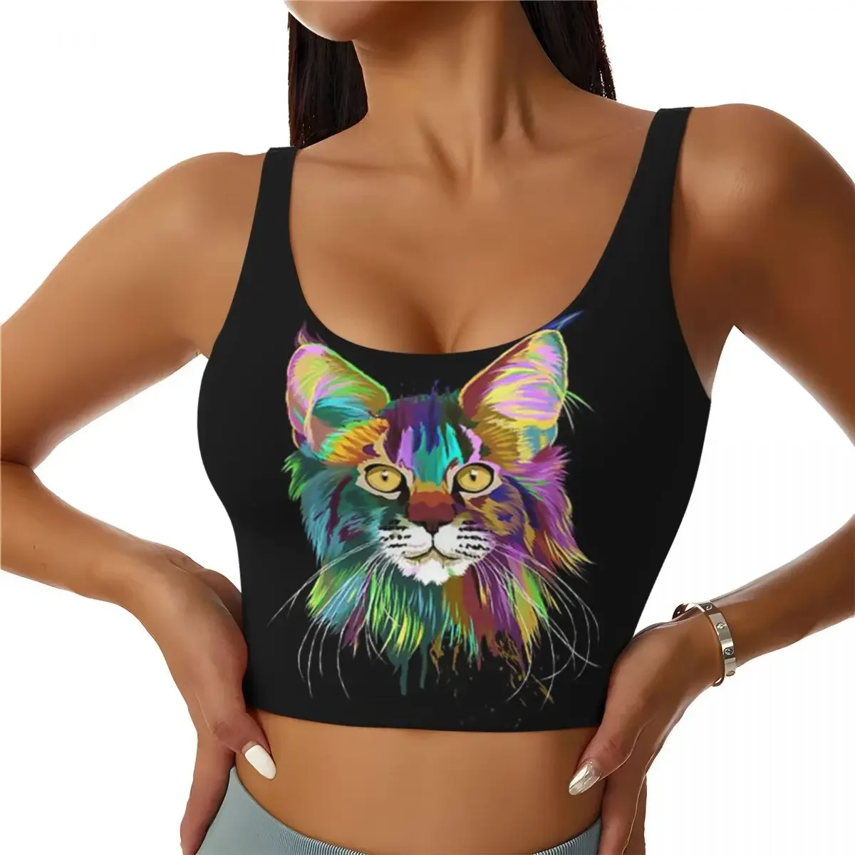 Custom Splash Maine Coon Cat Women Sports Bras High Impact Vest Gym Workout Yoga Crop Tank Tops