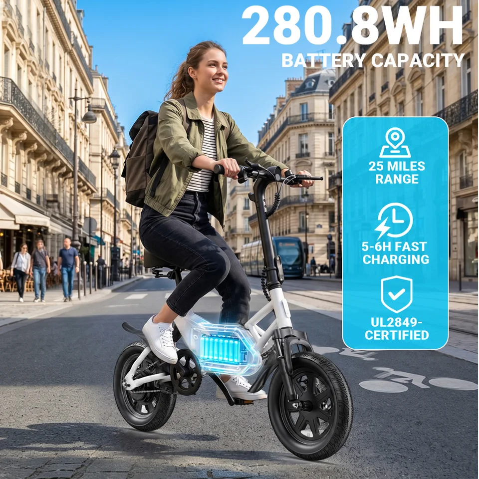DYU X1 14” Folding Electric Bike Mini E-Bike 500W Peak 20MPH 36V 7.8AH Battery Compact City Commuter Electric Bicycle Style image 4