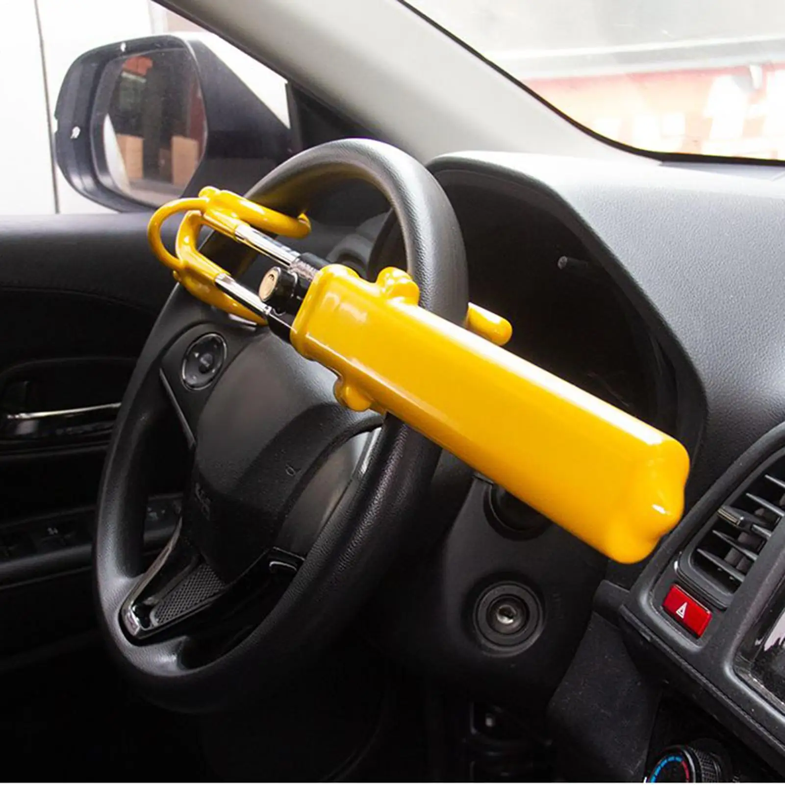 Vehicle Anti-Theft Security Lock with Adjustable Length Clamp Double Hook Locks Heavy Duty Steering Wheel Lock for Car Van