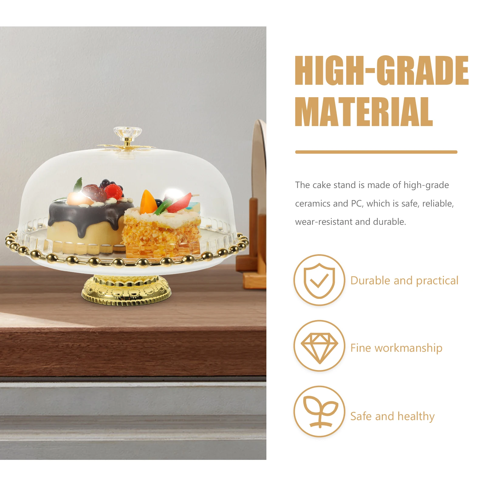 

White 24.5cm Cake Dish With Lid Tray Lid Dish Covered St Transparent Dome Round Plate for Dessert Display