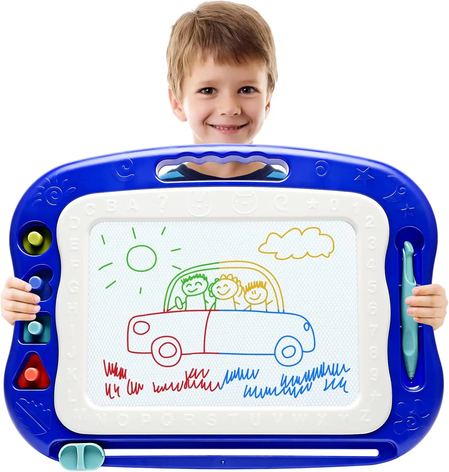 

Большая магнитная доска для рисования для детей 3-7 лет, синяя, с функцией стирания - веселый подарок для малышей