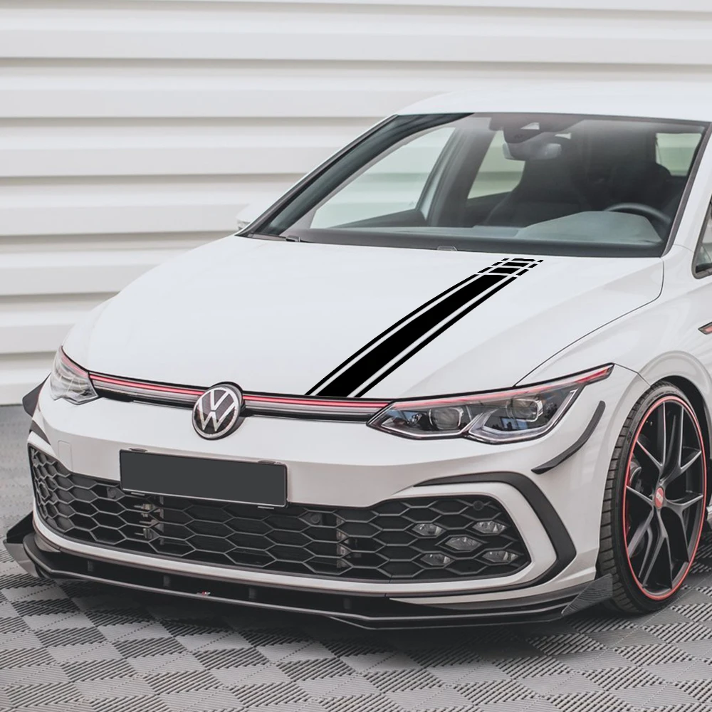 車のボンネットレーシングスタイルステッカーフォルクスワーゲン VW ゴルフ 8 7 5 4 6 GTI MK8 MK7 MK5 MK6 MK4 ビニールフィルム装飾デカール自動車の付属品