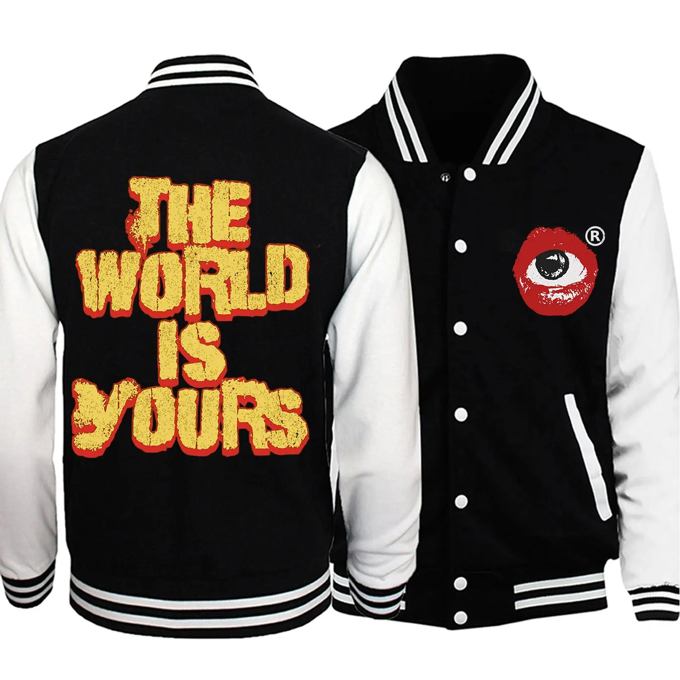 

Мужская бейсбольная куртка черного цвета с оранжевым узором «World Is Yours» Свободная повседневная куртка Повседневная городская уличная одежда Куртка