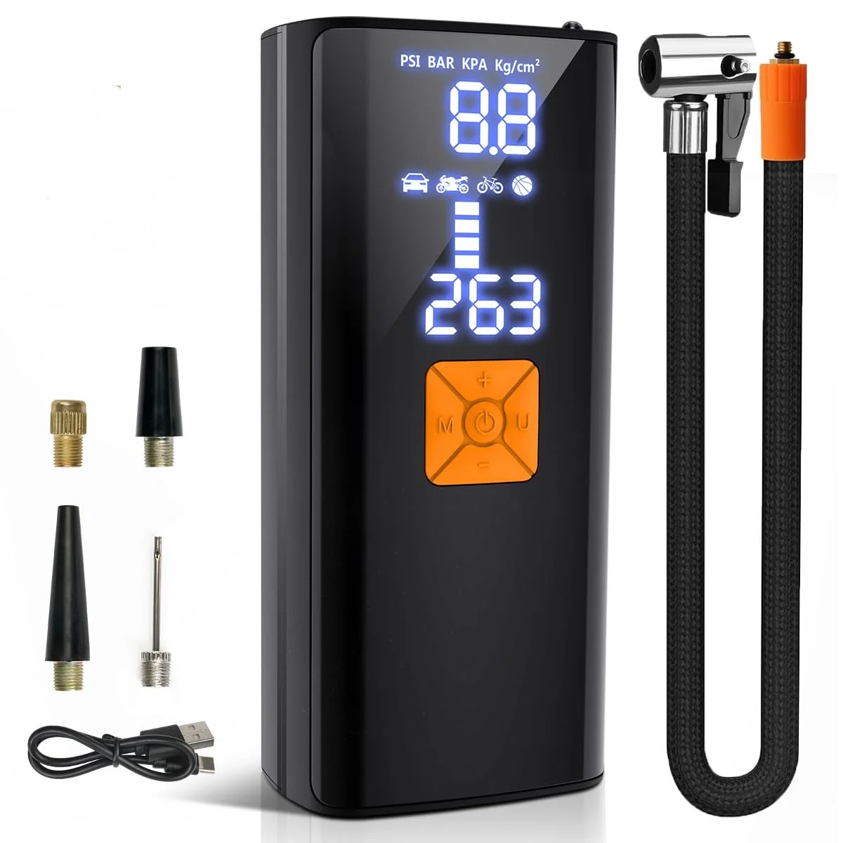 

Портативный насос-компрессор 100 л/мин, насос для накачки шин 8000 мАч, цифровой воздушный компрессор 12 В, насос для автомобильных шин, насос для накачки велосипедных шин.