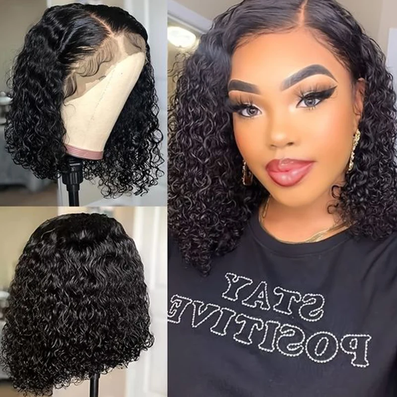 Deep Wave Wigs Human Hair 180 Density Pre Cut Lace Bob Wigs For Women Pre Plukced Bleached Knots Transparent Lace Front