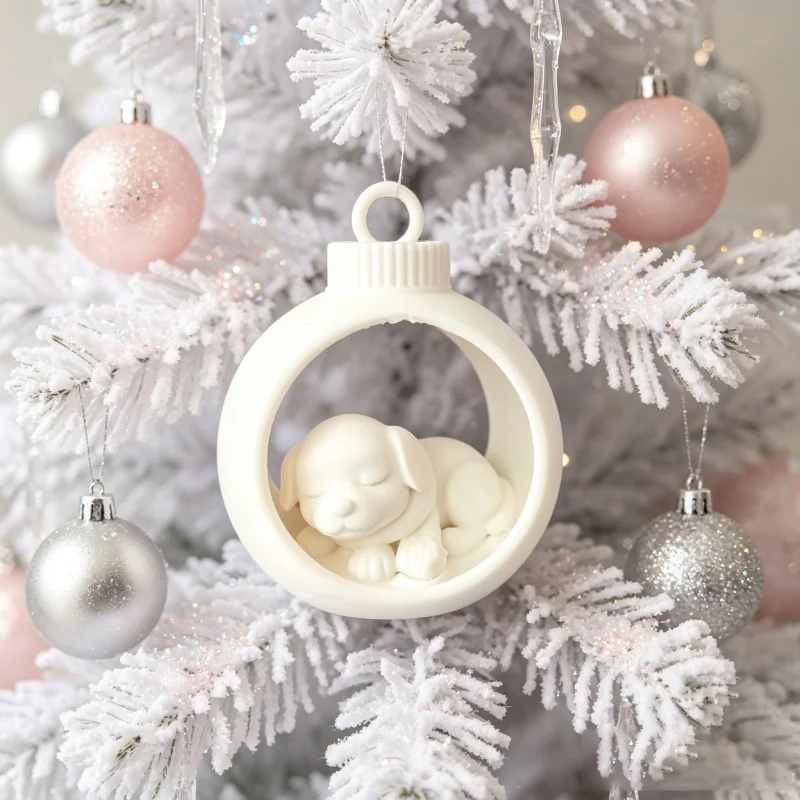 Christmas Tree Ornament Sleeping Dog Figurine Cute Puppy Bauble Miniature Hanging Pendant Holiday Xmas Party Decor