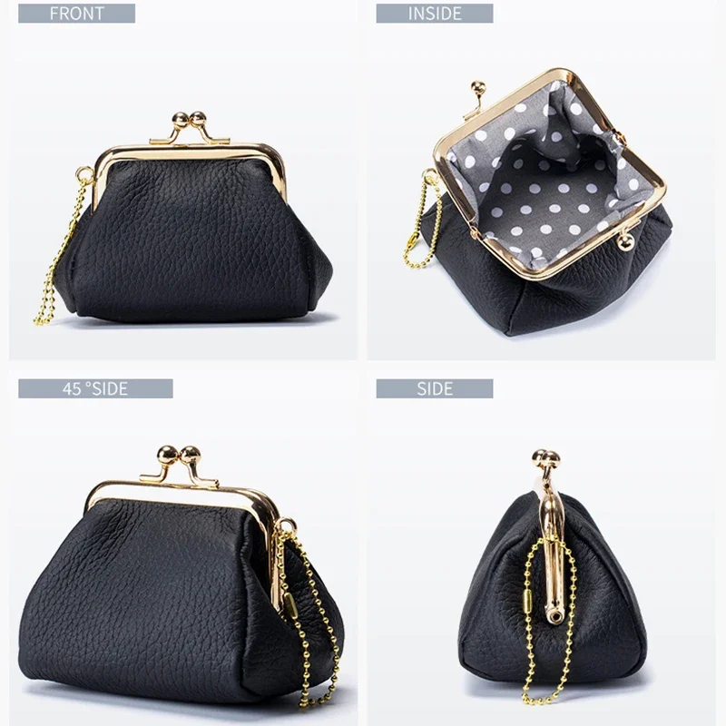 Genuine Leather Coin Purse Kiss Lock Coin Purse for Women Large Capacity Coin Pouch Change Purse Female Coins Organizer Wallet