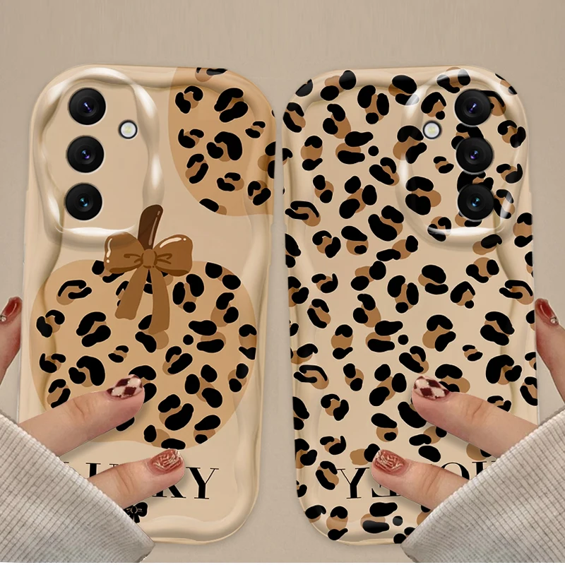 Love Heart Leopard Print Wave Case For Samsung Galaxy A54 A34 A24 A14 A13 A53 A33 A73 A23 A52 A52S A32 A22 A12 A51 A71 Cover