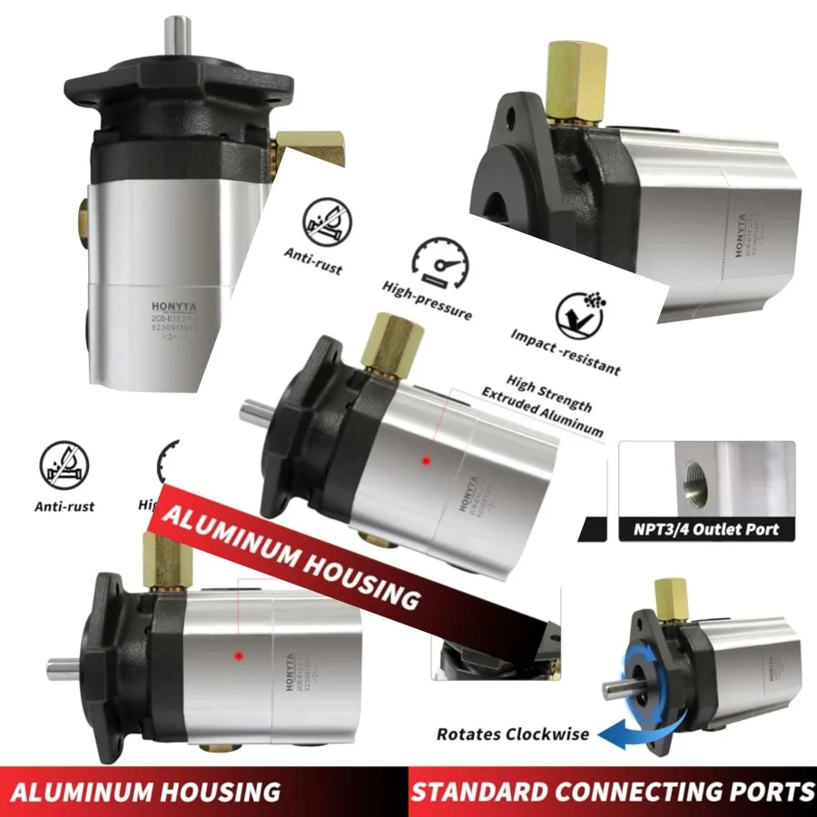 

Log splitter hydraulic pump: aluminum black 22GPM 2-stage HI/LO gear pump with 3000 PSI pressure and 3600RPM for heavy-duty log